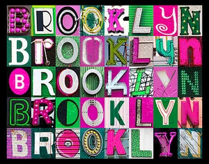 Póster de nombre de BROOKLYN con fotos de letras de letrero reales ROSA Y VERDE - Imagen 1 de 1