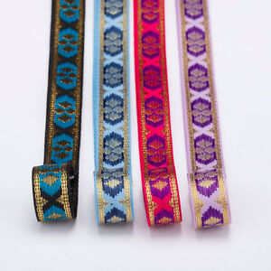 Neotrims 10mm Slim Soft Brocade Jacquard Indian Ribbon, Gold Pink Blue Turquoise