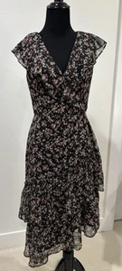 Barneys New York Black Floral Print Midi Dress Size Small - Picture 1 of 5