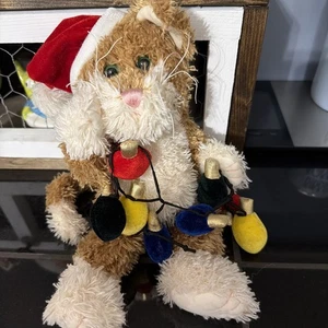 Fiesta Cat Holding Christmas Tree Lights Plush 13" Jointed Kitty Stuffed Animal - Picture 1 of 5