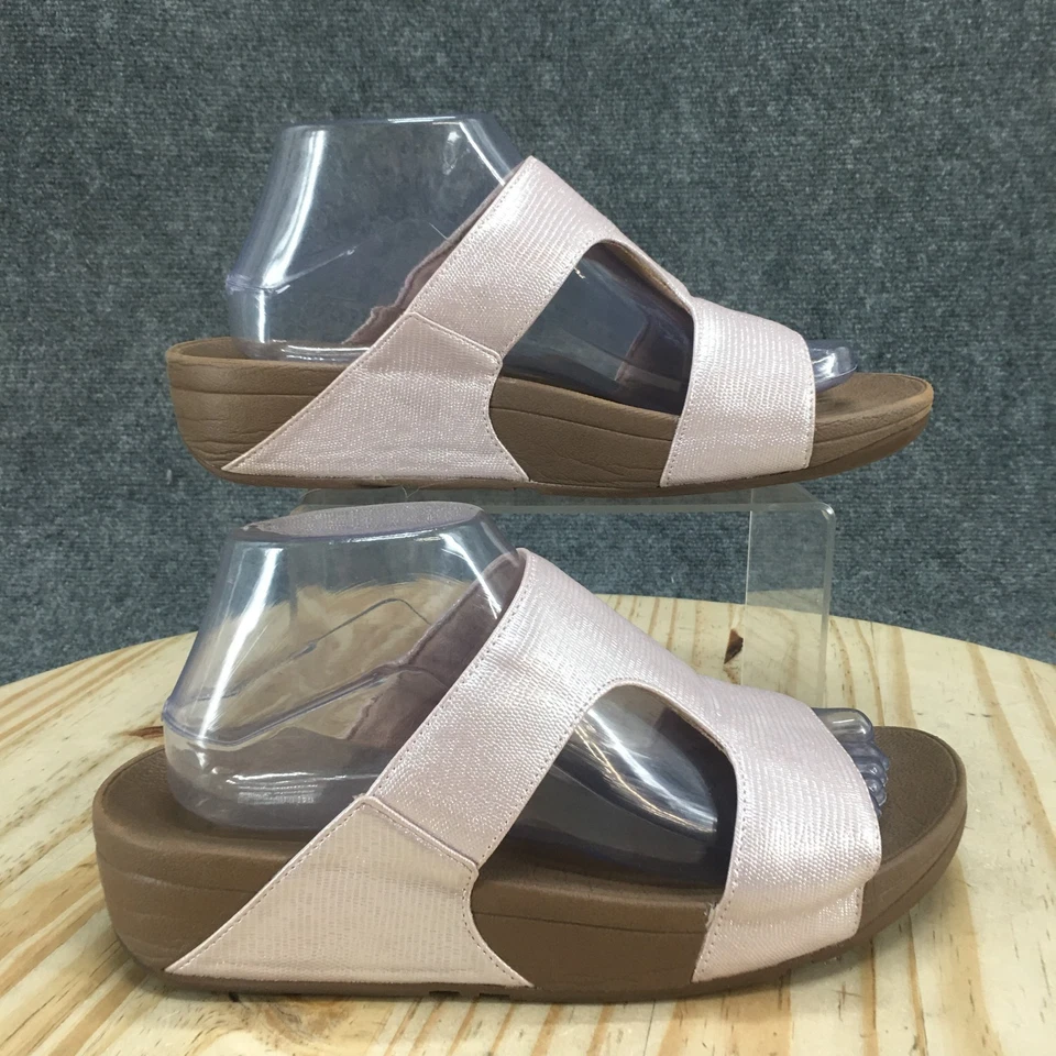 Fitflop Sandals Women 9 H-Bar Shimmer Lizard Slide Rose Gold Slip On Wedge Heels - Image 1 of 4