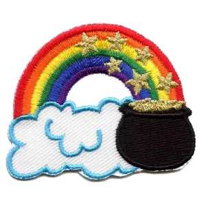 Topf aus Gold mit Regenbogen Patch St. Patricks Day bestickt Bügelbild - Bild 1 von 2