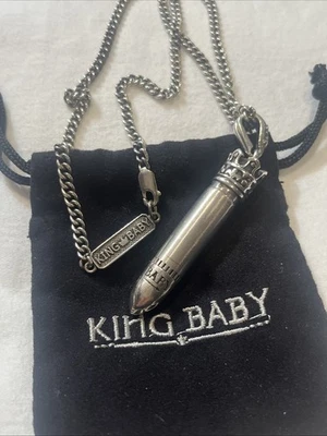 "Colgante bala más grande de plata 925 King Baby cadena de 22"" esterlina pesada motociclista" Foto 1 de 4