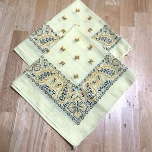 VTG 2 Wamcraft Bandana Pale Yellow Paisley USA Cotton Blend 14193 Western READ - Picture 1 of 21