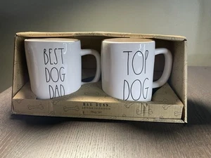 Rae Dunn "BEST DOG DAD, TOP DOG" Coffee Tea Mugs Set Of Two New - Picture 1 of 2
