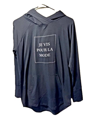 Camisa con capucha pulóver negra para mujer Lularoe Y2K talla M "Je Vis Pour La Mode" Foto 1 de 4