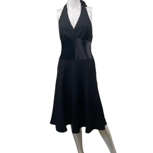 Jones New York Dress Womens 8 Halter Midi Satin Trim Cocktail Party Elegant - Picture 1 of 5