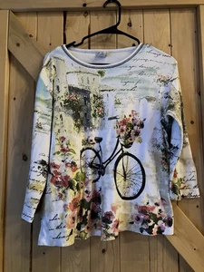 Jess & Jane USA Floral Bicycle Blouse Top Long Sleeve Women’s L - Picture 1 of 5