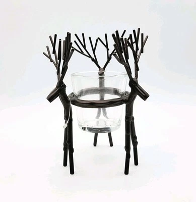 Yankee Candle 3 Reindeer  Rustic Metal With Glass Votive Tealight Candle Holder - Image 1 of 4