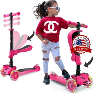 Patineta Scooter Con Asiento Removible Llantas Con Luces Para Niñas Color Rosada - Picture 1 of 8