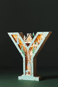 NEW ANTHROPOLOGIE Monogram Wonderland Light-Up Scene Christmas Letter Y - Picture 1 of 5
