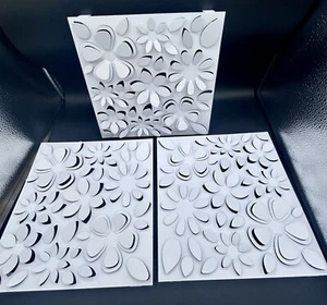 3 Panel 3D Metal Flower Square Wall Hanging White Art Plaques Decor Daisy - Picture 1 of 9
