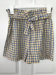 NEU UO Urban Outfitters gelb blau Montauk Paperbag karierte Shorts Größe XS - Bild 1 von 5