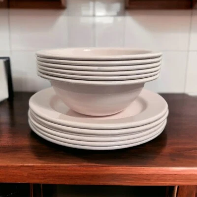 Marble Canyon Set of 12 Enamelware Pink 8” Plates And 6.5” Bowls Plates - Image 1 of 4