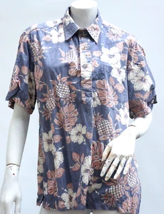 Vintage Floral and Pineapple Aloha Shirt Hawaiian Shirt Matched Pocket - Picture 1 of 7