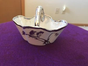 Moschendorf Bavaria Porcelain Handled Basket Opalescent Silver Trimmed Floral NF - Picture 1 of 6