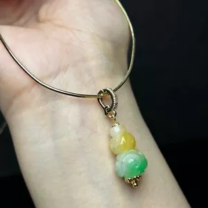 Certified Natural ice green Burmese Jade Jadeite Carved gourd Pendant&Necklaces - Picture 1 of 11