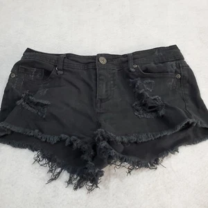 Highway Jeans Cutoff Booty Shorts Sz 5 Black Midi Button Fly Jean Stretch Womens - Picture 1 of 5