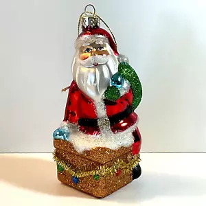 Decorazione natalizia in vetro modellato Babbo Natale con glitter alto 5,5” rosso verde nuovo - Foto 1 di 10