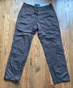 Pantaloni esercito Abercrombie & Fitch uomo 30x32 larghi marroni con polsini a spina di pesce nuovi con etichette - Foto 1 di 13