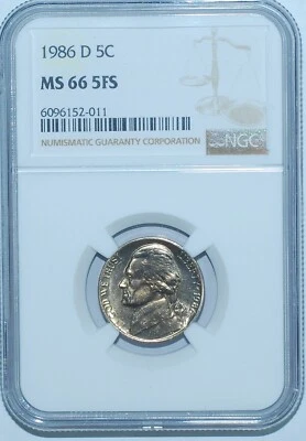1986 D NGC MS66FS 5 Full Steps Jefferson Nickel - Image 1 of 2