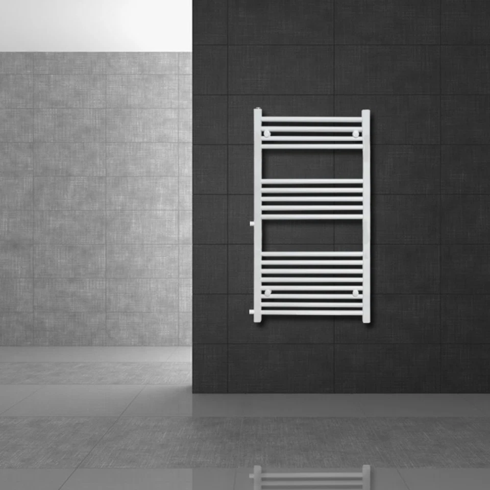 Radiateur sèche-serviette à eau chaude forme droite en acier blanc 50 x 120 cm - Photo 1/4