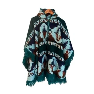 Shawl Sweater Poncho Aztec Fringe Hem Boho One Size Fits All - Picture 1 of 5