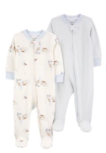 NWT CARTER'S BABY BOY 2 pc STRIPED DOG PRINT ZIP PAJAMAS SET BLUE WHITE 9 M - Picture 1 of 2