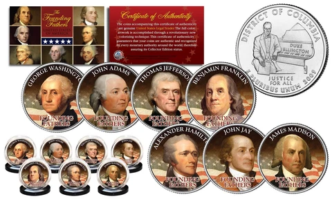 THE FOUNDING FATHERS of United States WASHINGTON DC State US Quarters 7-Coin Set Cover