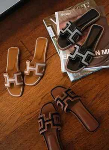 Urlaub Damen Leder Mule Slide Auf Sandalen Slipper Flache Sommer Strand Schuhe - Bild 1 von 26