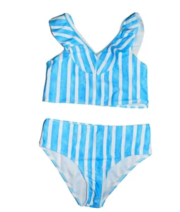 SHEIN GIRLS size 6, 7 NWT BLUEST BLUE V-NECK RUFFLE 2-PIECE BIKINI - Picture 1 of 4