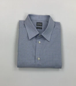 Men's Baby Blue & White Check Armani Collezioni Shirt 16.5" Slim Fit Cotton A - Picture 1 of 10