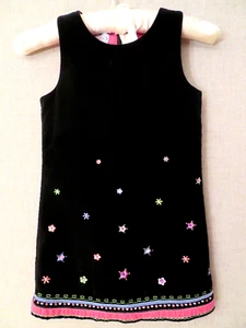 TALBOTS KIDS Girls Size 5 Jumper Dress Black Cotton Velour Embroidered Flowers - Picture 1 of 6