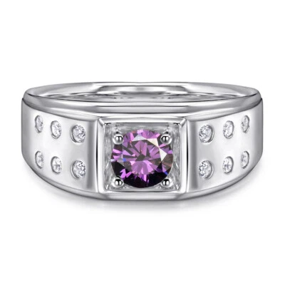 Anillo de compromiso para hombre banda de plata 925 5 mm piedra redonda joyería tamaño 8-12 Foto 1 de 4