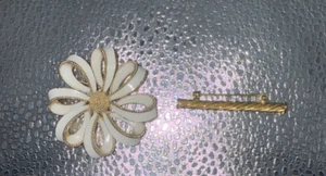 2 Vintage Trifari Gold-Tone & White Enemal Loop Flower Brooch & Trifari Bar Pin - Picture 1 of 4