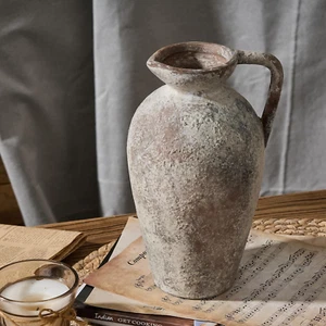 9.3 Inch Antique Ceramic Vase, Terracotta Vase with Handle, Boho Decor Farmhouse - Picture 1 of 12