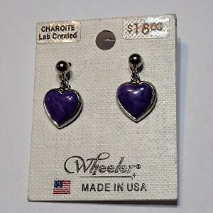 Chariote Silvertone Lab Created  Purple Heart Earrings