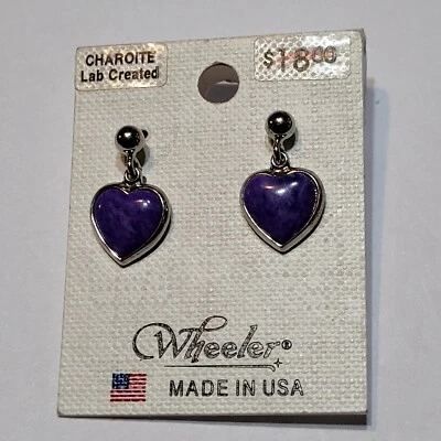 Chariote Silvertone Lab Created  Purple Heart Earrings - Image 1 of 4