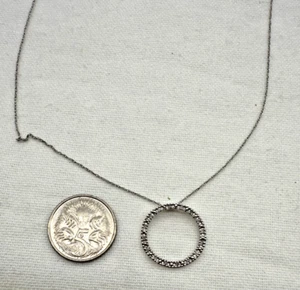 10k 10ct White Gold Diamond Open Circle Pendant on Chain Necklace Stamped 10k - Picture 1 of 17