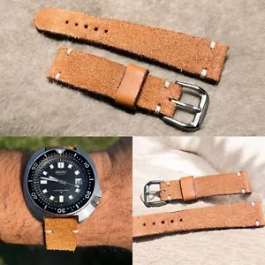 20mm Genuine Desert Sand Suede Leather Watch Strap Classic Two Stitches In Cream - Imagen 1 de 6