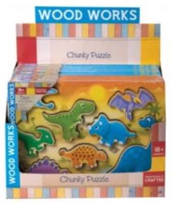 Wooden Chunky Puzzles Dinosaur Mermaid Farm Animals Princess Fine Motor Skills - Image 1 of 4