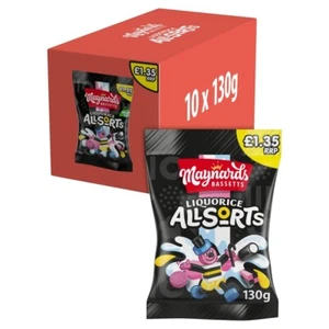 MAYNARDS LIQUORICE ALLSORTS   Bag 130g x 10 Pack Full Case  £13.49 - Picture 1 of 2