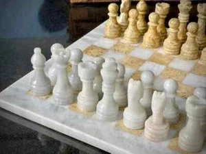 Chess set of Handmade White Marble and Fossil Chess Pieces, - Picture 1 of 11