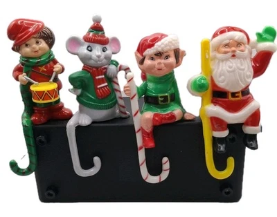 Plastic Christmas Stocking Holders Vintage Mouse Elf Santa Drummer Boy Lot Of 4 - Image 1 of 4