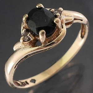 Sculptural 9k Solid Yellow GOLD Natural Blue SAPPHIRE 2 DIAMOND DRESS RING Sz K - Picture 1 of 6