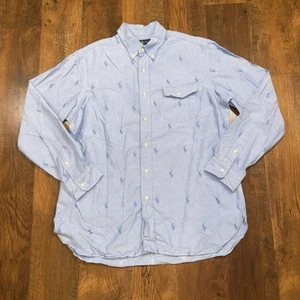 Polo Ralph Lauren Men’s All Over Pony Print Long Sleeve Button Up Shirt Blue XLT - Picture 1 of 5