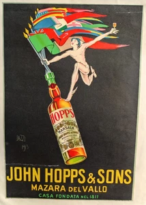 Affiche originale ancienne John Hoppe & Sons MARSALA Del Vallo Italia /RS64 - Picture 1 of 4