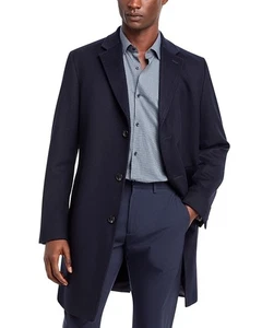 Hugo Boss Jared Wool & Cashmere Regular Fit Topcoat 46R Navy Blue Overcoat - Picture 1 of 1