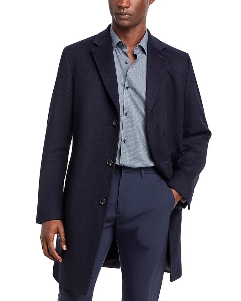 Hugo Boss Jared Wool & Cashmere Regular Fit Topcoat 46R Navy Blue Overcoat - Image 1 of 1