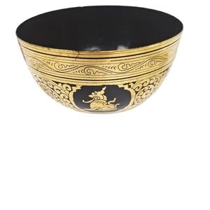 Lack und vergoldete Pappmaschine Schüssel Gold Schwarz 4,25" Drache außen und innen  - Bild 1 von 5